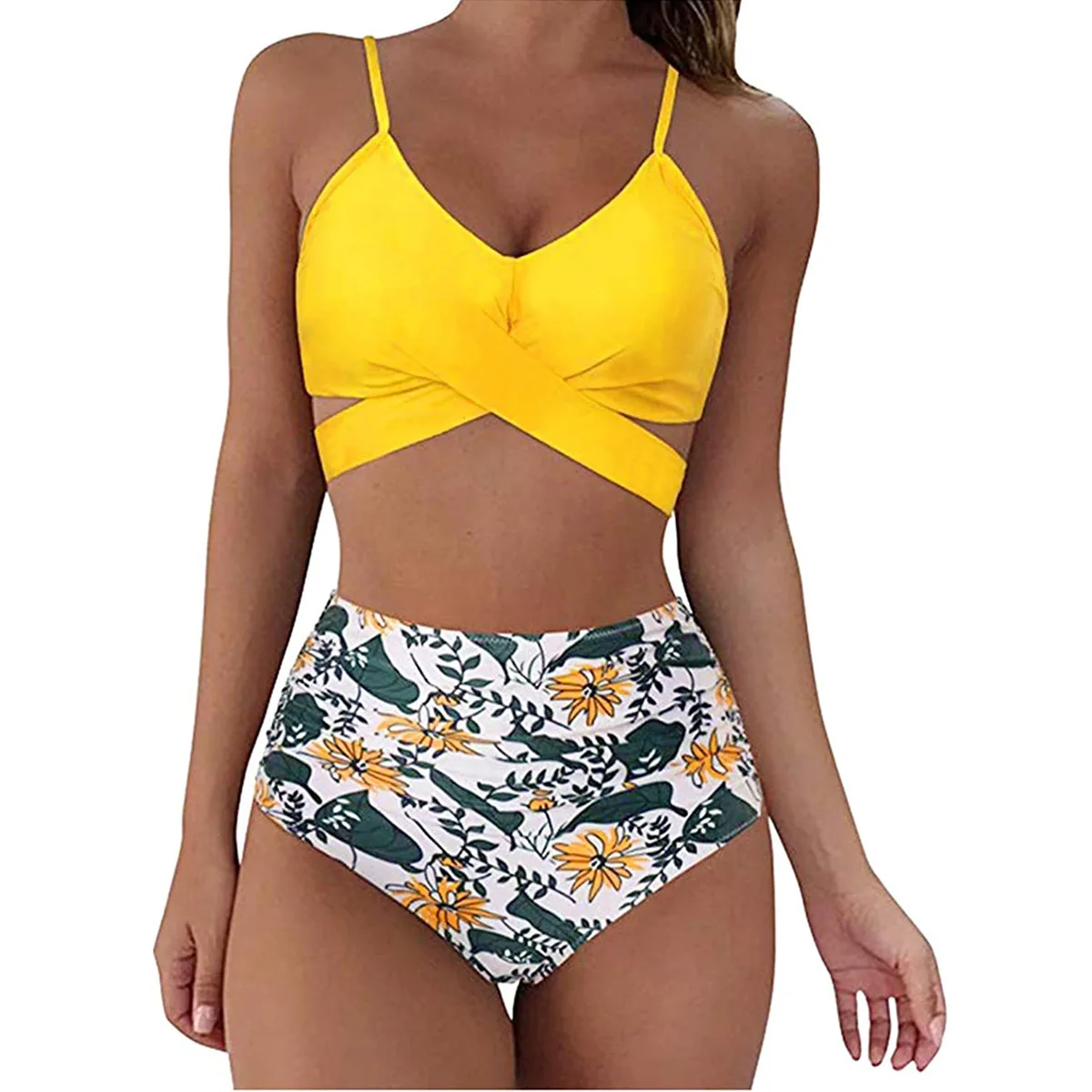 

2022 New Twist Push Up Padded Women's Bikini Swimsuit Floral Print Lace Up Two Piece Bathing Suit High Waist Swimsuit Women