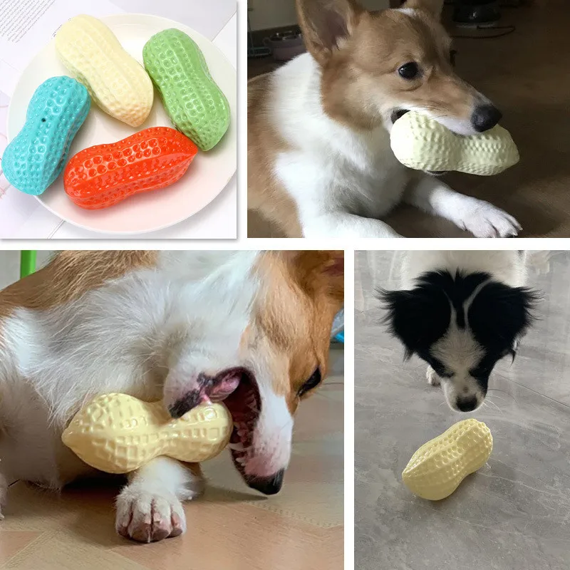 New Pet Dog Toys Bite Resistant Sound TPR Peanut Shape Dog Chew Toy Cleaning Teeth Pet Training Interactive Supplies