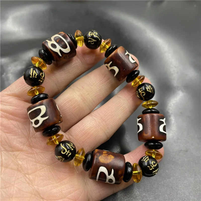 Тибетский ретро Бог богатства Дзи счеты старый агат трубка бусины браслет