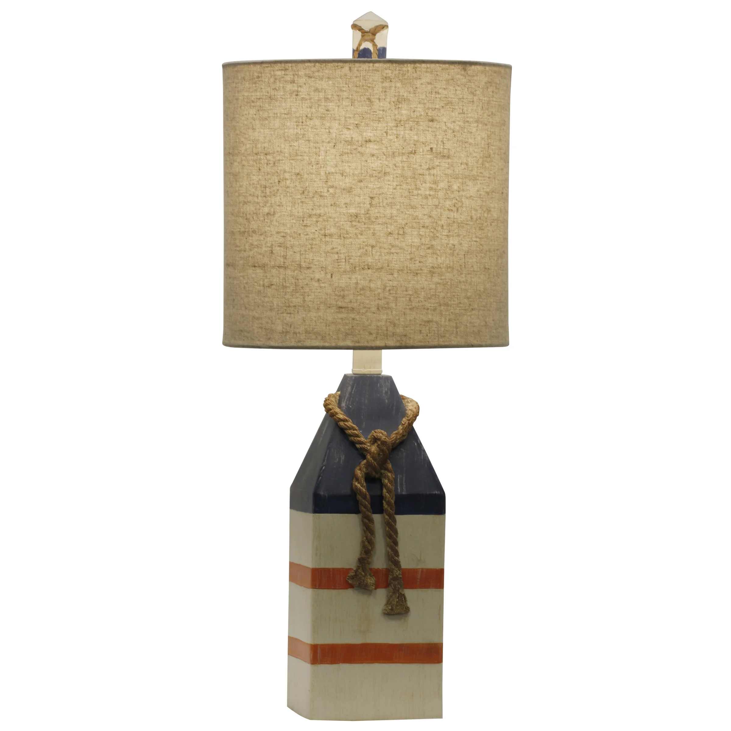 

Table Lamp - Blue And Orange Stripe Finish - White Hardback Fabric Shade