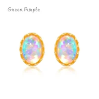 green purple real s925 sterling silver oval ear studs for women opal trendy stud earrings fine valentines day jewelry ce1787
