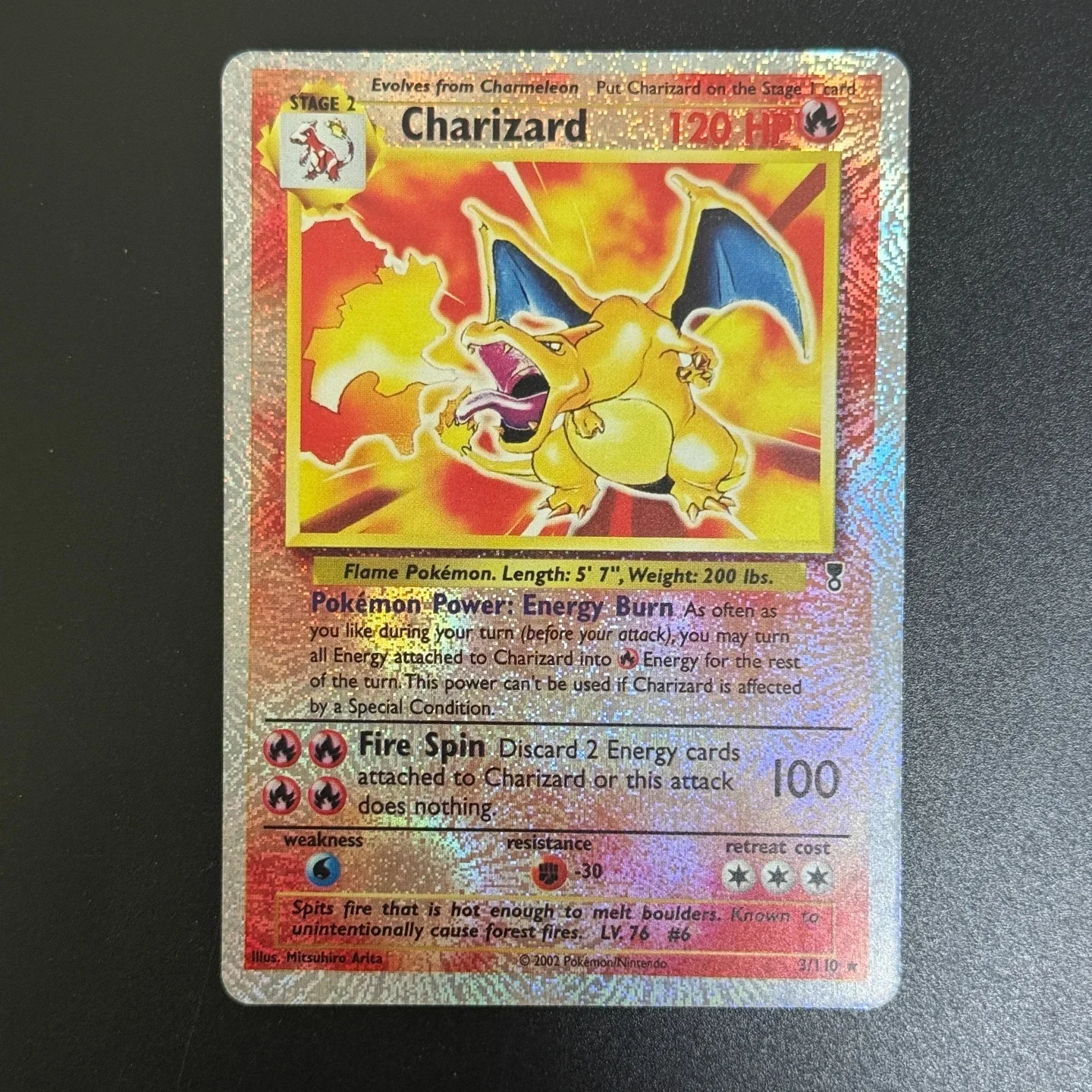 Фото Коллекционная карта TCG English Charizard, Легендарная коллекция 2002 года # 3 3/110 Реверсивная голографическая карта для самостоятельного изготовления прокси-карт №5