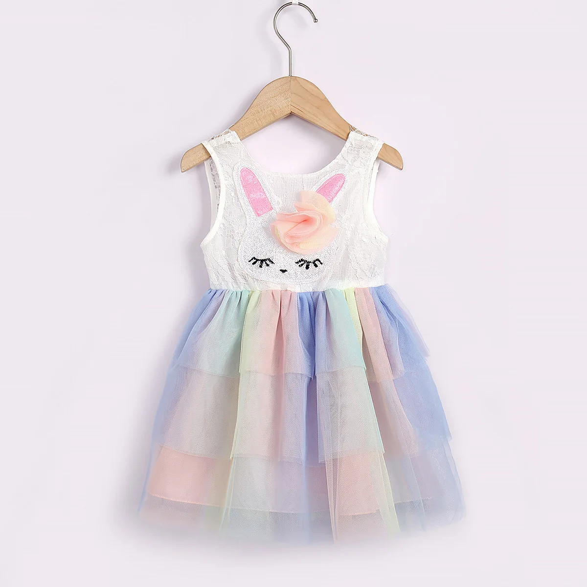 

2022 Easter Bunny Baby dress Sequin Bunny Tulle Dress Infants children's wear summer pink princess Clothes mesh Romper