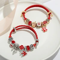 wholesale new leather rope bracelet red clover swallow pendant new year red rope bracelet jewelry