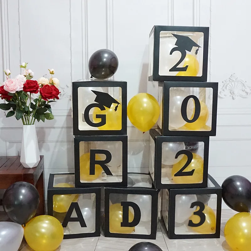 

4Pcs Balloon Clear Boxes GRAD Proud of You Class Of Graduations Balloons Boxes 2023 for Graduation Party Decorations Boxes