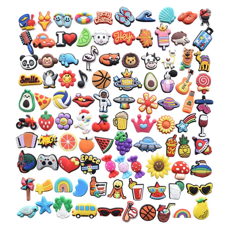 Mixed Random Non-Repeated 10-100Pcs Shoe Accessories Croc Shoe Charms Decoration Children Gift Wrist Strap Buckle