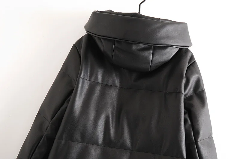 Fall Winter New Women's Jacket Thick Warm Faux Leather Parka Hooded Long Sleeve Coat for Women