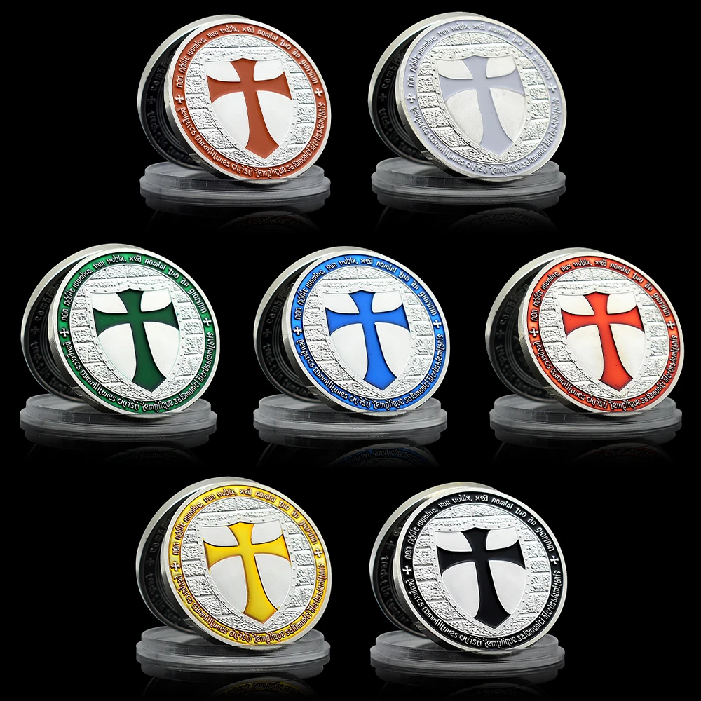 

7PCS Silver Coins of Knight Templar European Medieval Knights Challenge Coin Paladin Commemorative Medal In Capsule