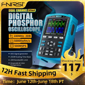 FNIRSI DPOX180H Handheld Dual Channel Digital Oscilloscope 180MHz-3DB 2 In 1 Function Signal Generator Fluorescence Display ZOOM 1