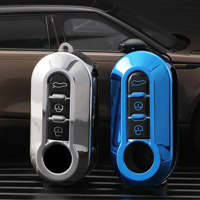 

For Fiat 500 Soft TPU 3 Buttons Car Flip Folding Key Case Cover Remote Key Shell Holder Protecor Keychain Accessories Car Goods
