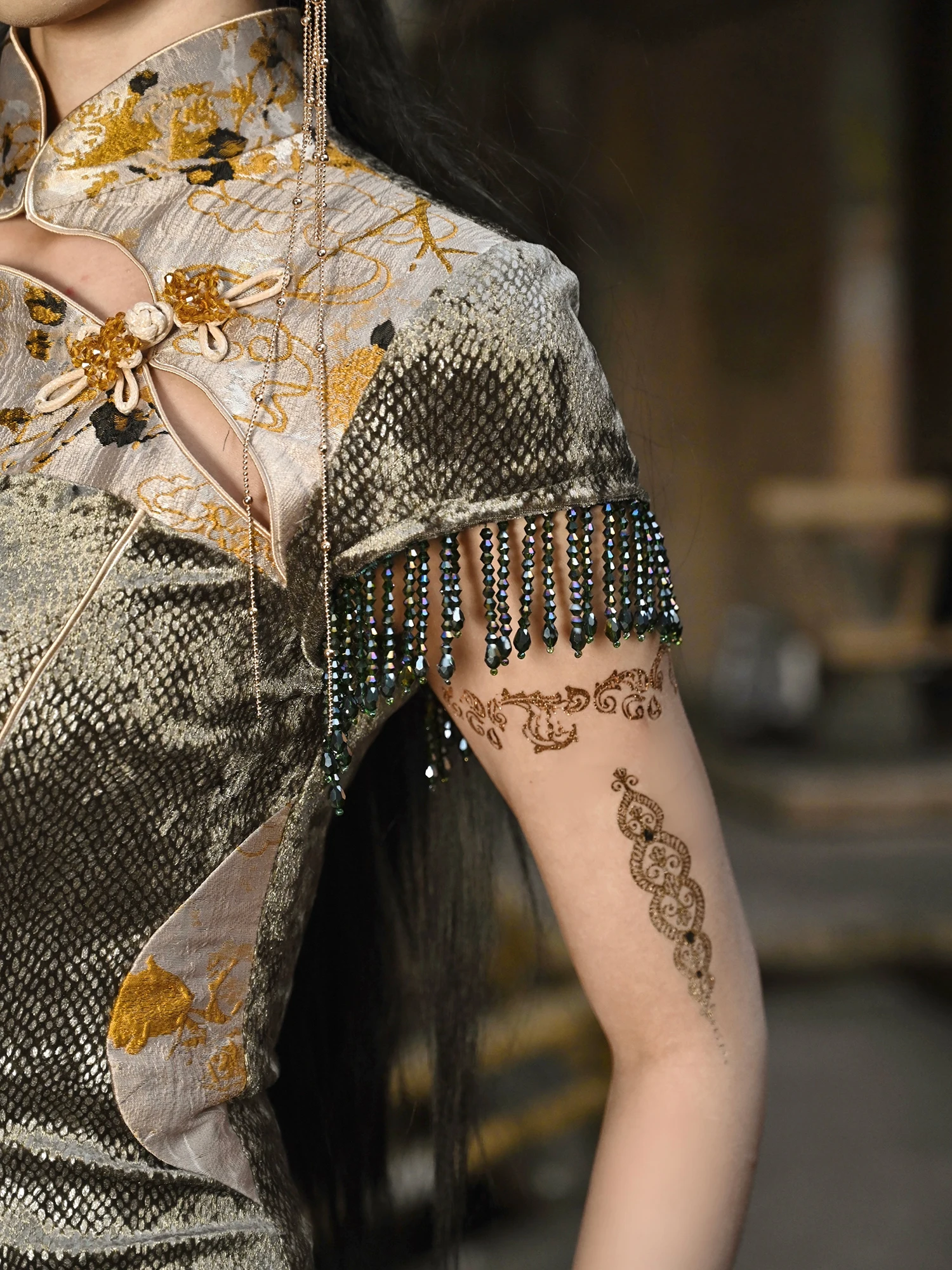 Кровяное оригинальное новое китайское платье-Ципао облегающее жаккардовое