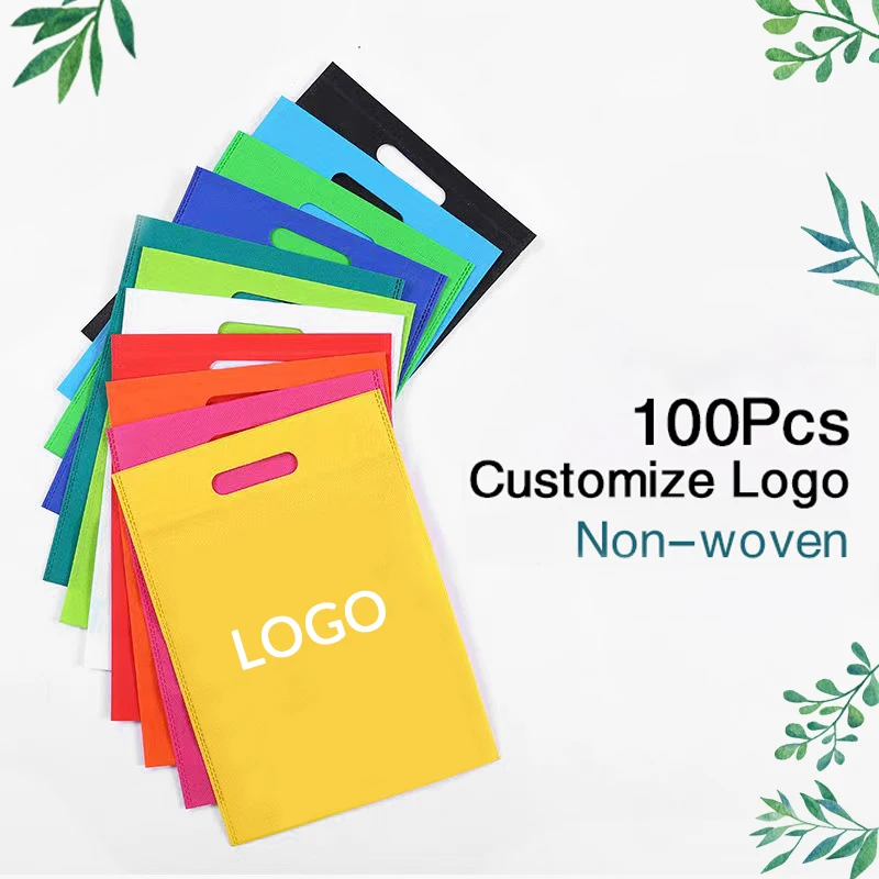 

100pcs Custom Logo Flat Non Woven Fabric Bags Clothing Shopping Bag For Wigs One Color Printing Free Design Logo Packaging bags
