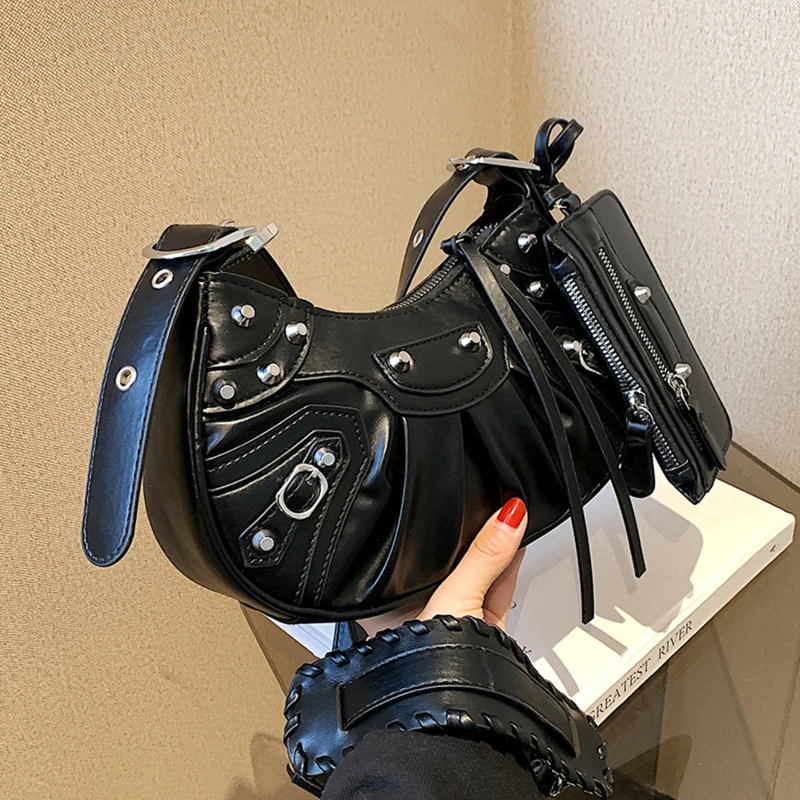 

Женская сумка через плечо из искусственной кожи с заклепками, женские сумки-мессенджеры на молнии, популярная женская сумка с вышивкой, рос...