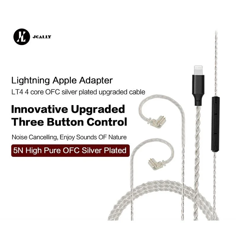 

JCALLY LT4 Light-ning Silver Upgrade Cable 4 strand 5N oxygen-free copper OFC wire with microphone for iphone iOS KZ EDX ZSN PRO