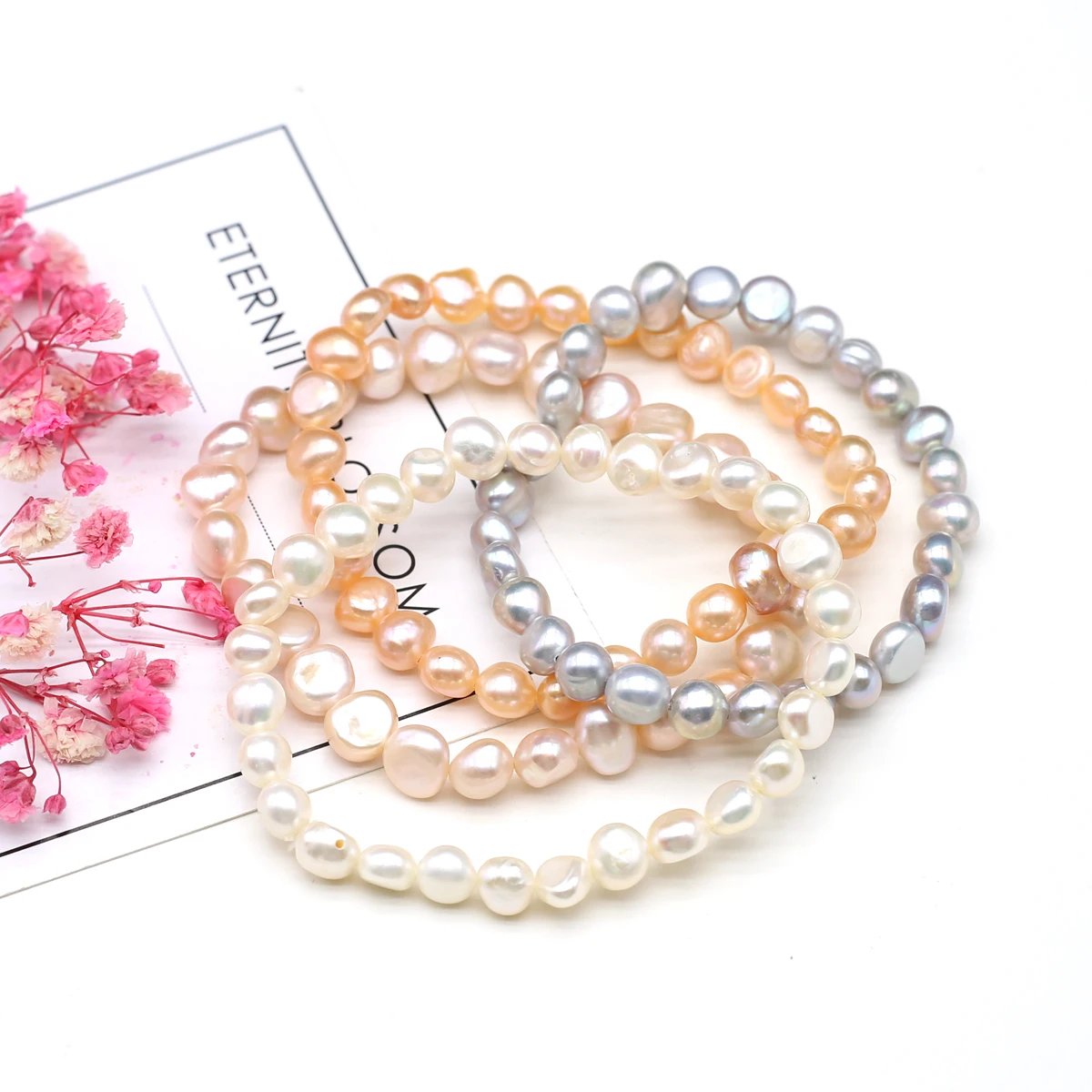 Браслет из натурального пресноводного жемчуга, 18 см, 7-8 мм, эластичный, для свадьбы