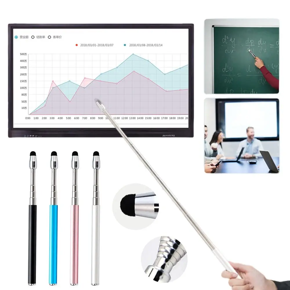 

2 in 1 Retractable Teaching Stick Touch Screen Stylus Pen Whiteboard Pointer Pen Handheld Presenter Capacitive Pen Reading Stick