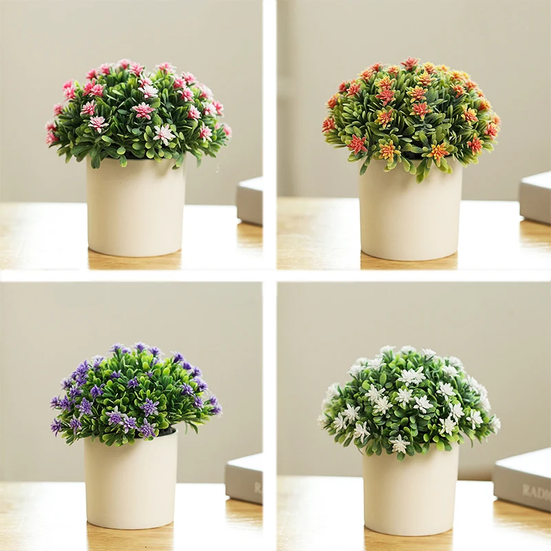 

Artificial Flowers Bonsais Silk Flowers Green Leaves Plant Pots for Indoor Party Decoration Office Desktop Home Ornaments