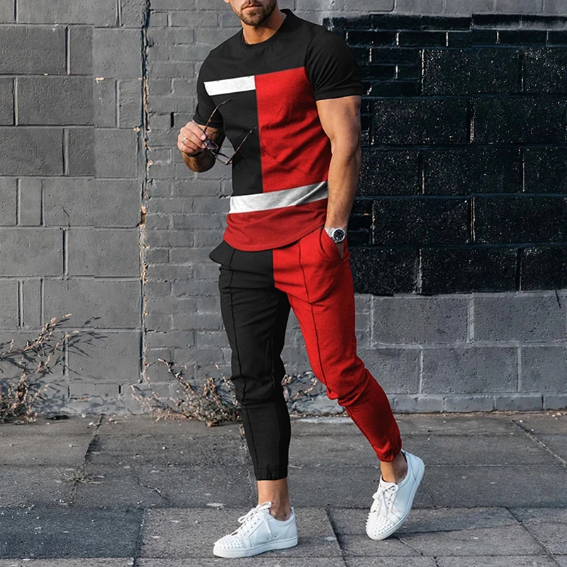 

Summer Streetswear 3d Printing Tracksuits Urban Men Tshirt Set Male Short Sleeve T Shirt Long Pants Setup 2 Piece Sets Outfits