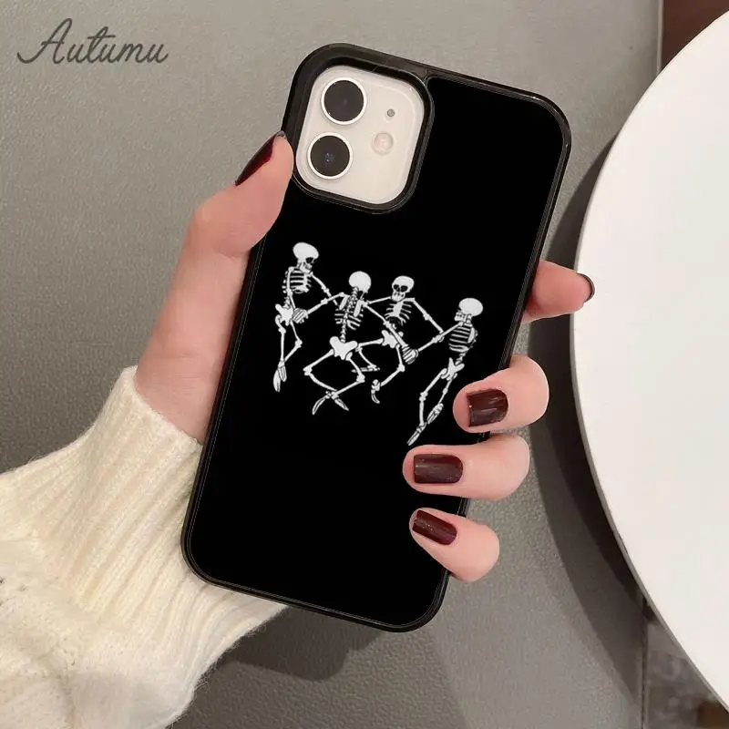 Фото Черный эстетический чехол для телефона с черепом и скелетом для iPhone 15 16 SE2020 11 12 13 14 Pro Max mini 7 8 Plus coque Fundas Shell №5