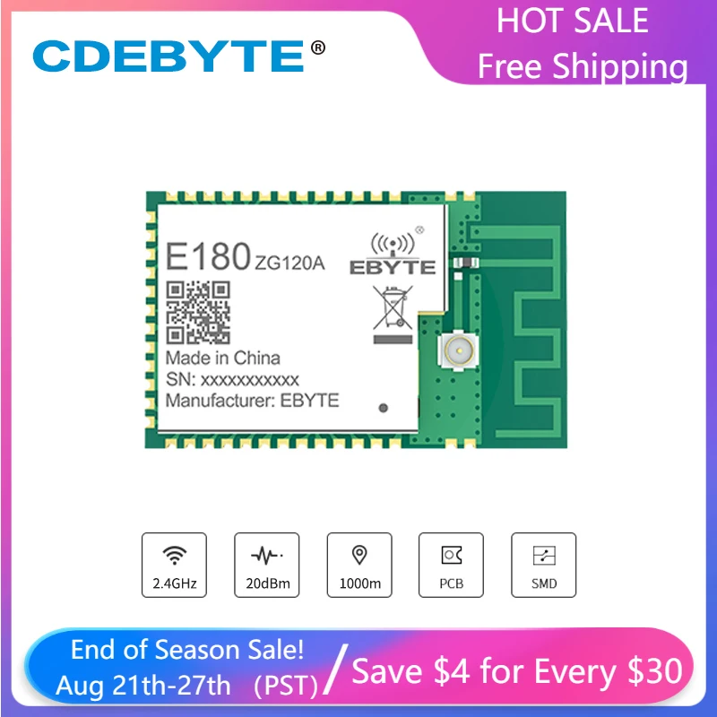 5 шт. EFR32 Zigbee3.0 беспроводной модуль CDEBYTE E180-ZG120A 20 дБм 2,4 ГГц 1000 км приемник SMD приемник беспроводной модуль Zigbee