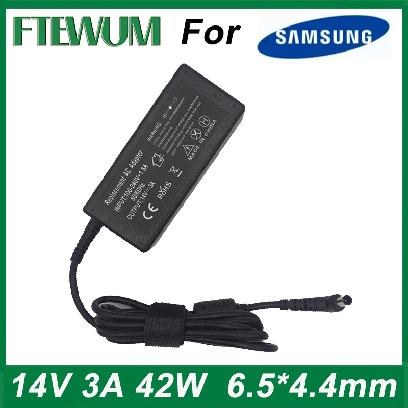 

Laptop Power Adapter 14V 3A 42W 6.5*4.4MM For Samsung Display S27B350H 15" 17" 18" 19" 20" 22" 23" 24" 27" Monitor TV LED LCD