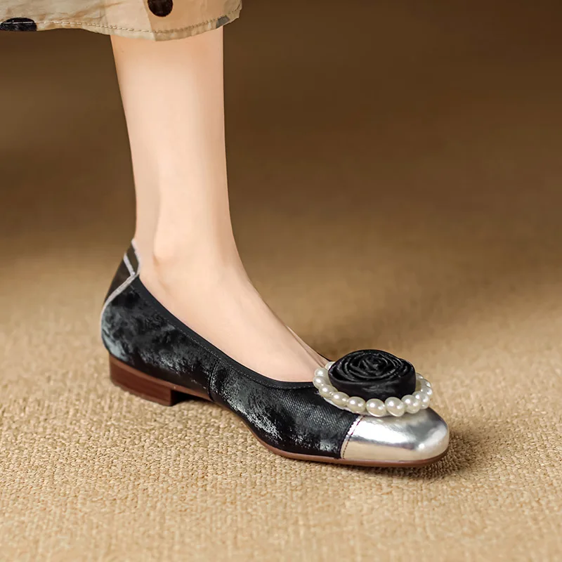 Женские туфли-лодочки Phoentin в стиле ретро с цветами и жемчугом лоскутные туфли на