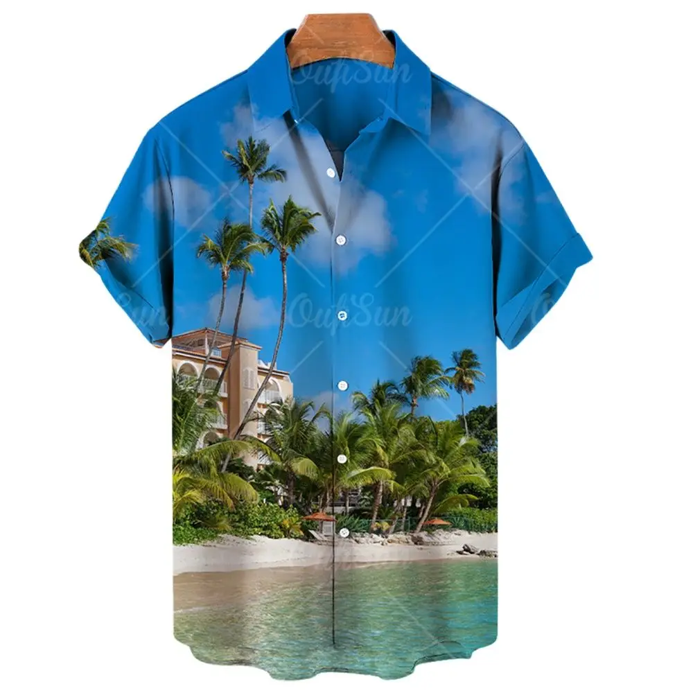 Men's Coconut Tree 3D Printed Short Sleeve Shirt Hawaiian Style Casual Loose Shirt Summer Beach Loose Top