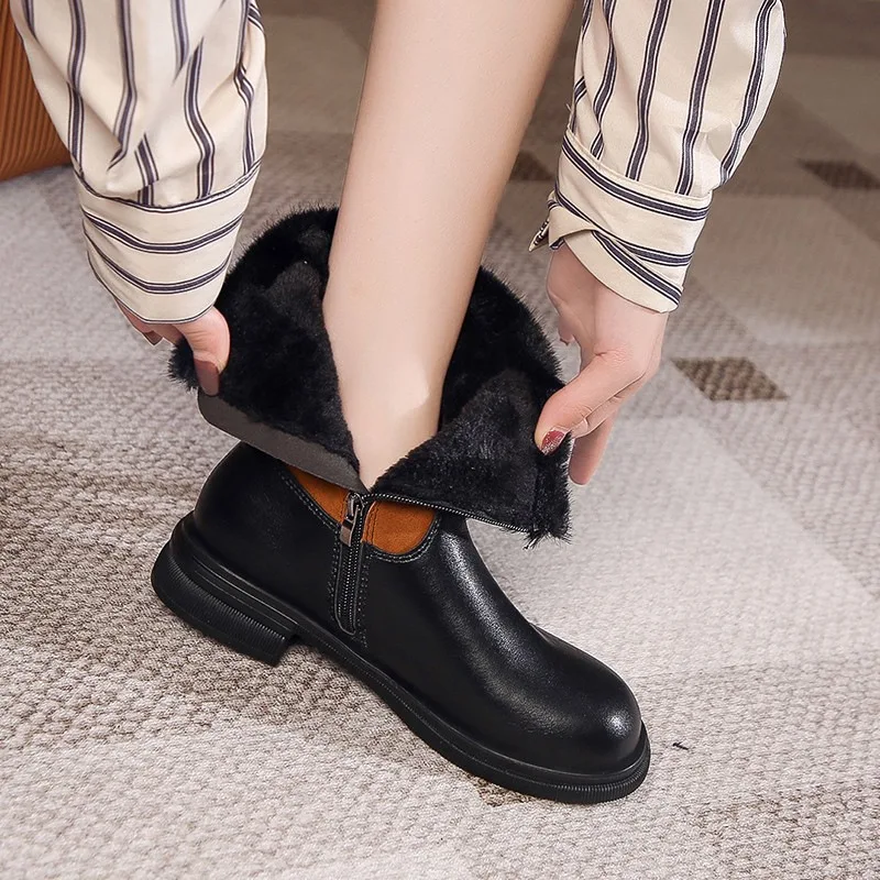 

2022 Autumn Winter New Fashion Furry Snow Boots Female Velvet Boots Thick Bottom Thick Low Heel Women Cotton Shoes Warm Boots