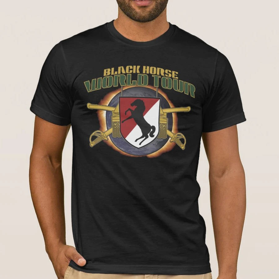 

US 11th Armoured Calvary Division "Black Horse" World Tour Mens T-Shirt. Summer Cotton Short Sleeve O-Neck T Shirt New S-3XL