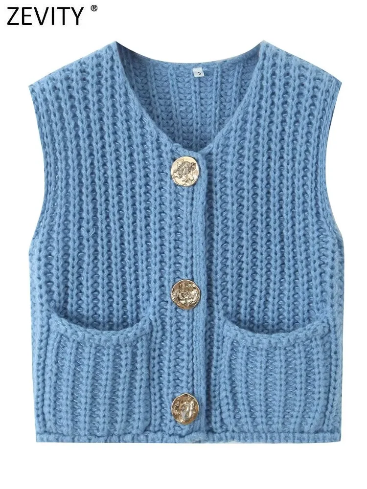 Женский вязаный жилет с круглым вырезом без рукавов