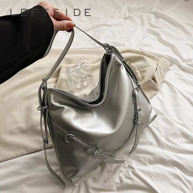 

LEFTSIDE Soft Hobo Shoulder Bags for Women 2023 Trend Fashion Leather Designer Handbags Lady Y2K Underarm Bag