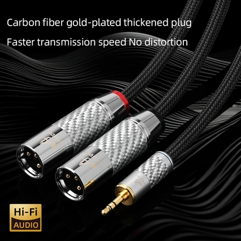 Высококачественный аудиокабель OCC Core от 3,5 мм до 2XLR, позолоченный разъем из углеродного волокна, стерео 3,5 разъема до 2XLR, мужской/женский микшерный кабель AMP