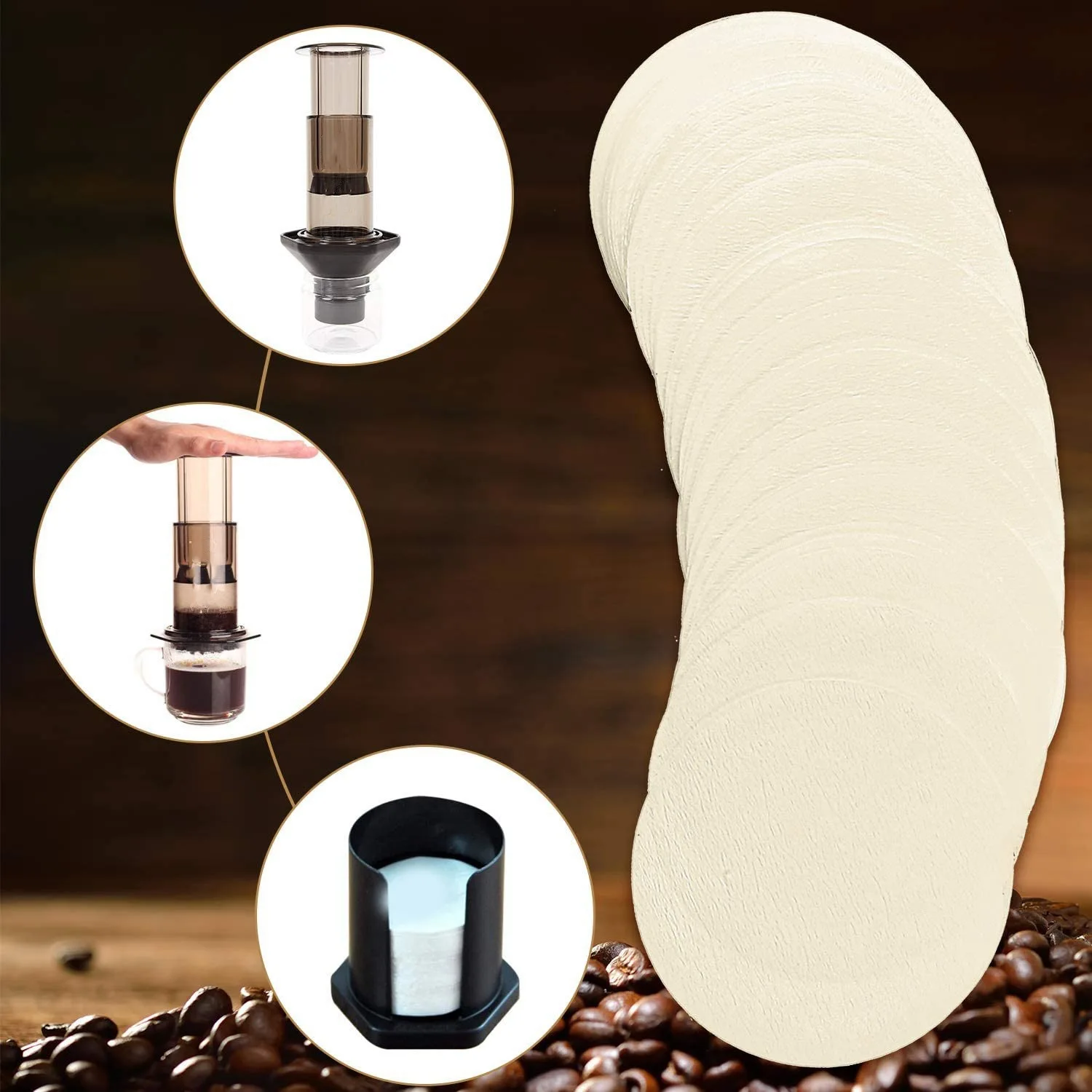 500 Pcs Replacement Paper Filters Round Coffee Maker Disposable for Aerobie Aeropress and Espresso Makers