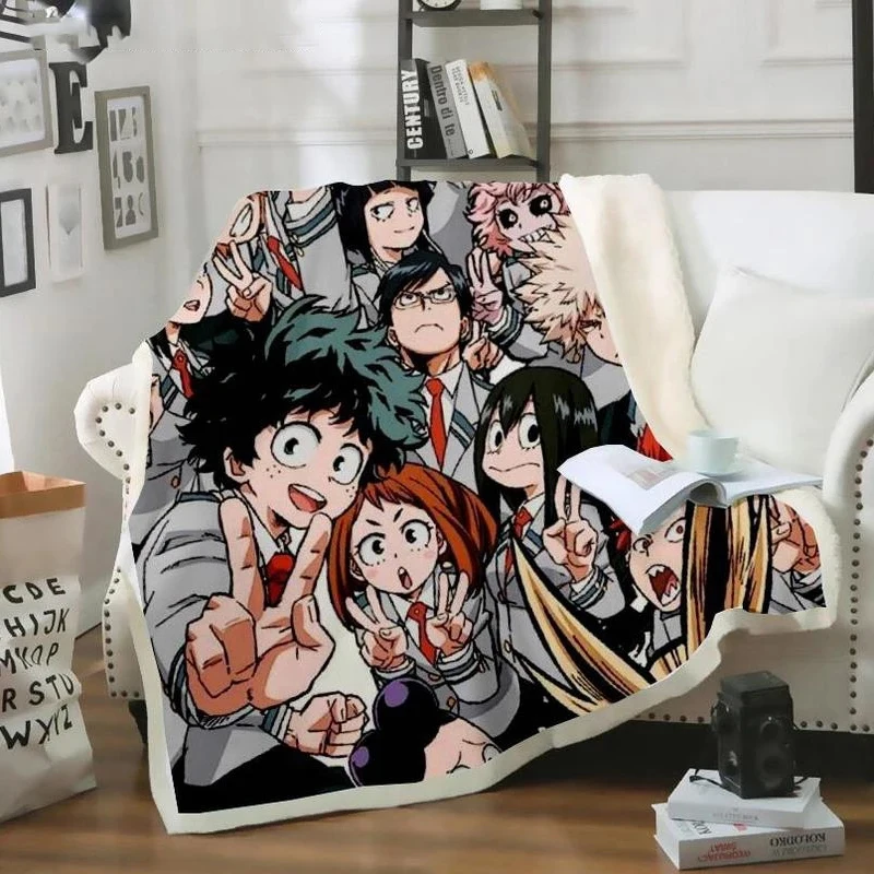 

My Hero Academia Blanket Collage Anime 3D Printed Fleece Throw Flannel Blanket Fuzz Warm Throws,Sherpa Throw Blanket for Plush