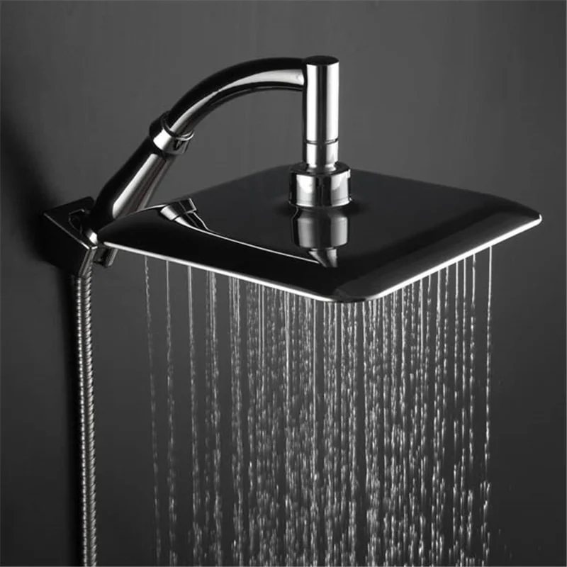 

ABS Chrome 9 Inch Square Thin Rotatable Top Rain Shower Head Wall Mounted Extension Arm Water Saving Pressurized Shower for Bath
