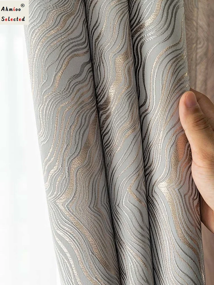 

2023 High-end Golden Sea Wave Jacquard Blackout Curtains for Living Room Bedroom Nordic High Precision Window Drapes for Villas