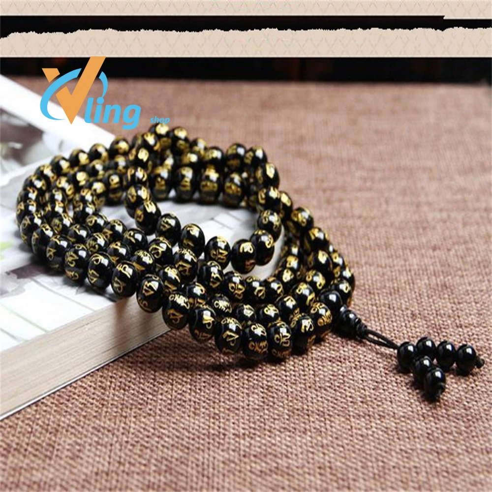 

108Six Words Bracelets Natural Obsidian Agate Trending Products 2022 Personalized Bohemian Bridesmaid Gift Nick Young People