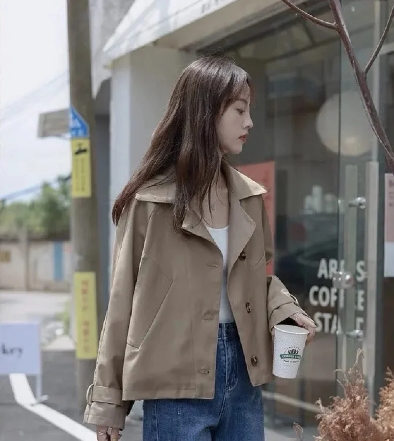 

Trench Coat Women 2023 Spring Autumn New Short Windbreaker Jacket Suit Collar Fashion Loose Versatile Slim Outerwear Womens