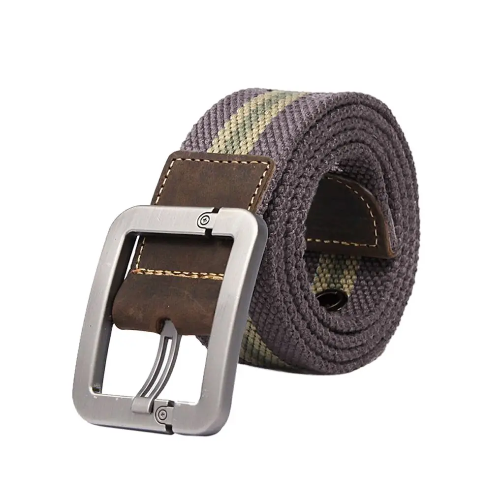 Men'S Stripe Belts Casual Belt Buckle Canvas Leather Belt