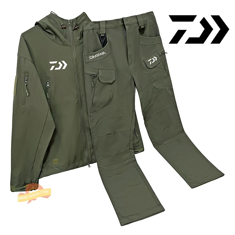 

Tactical Shark Skin Soft Shell Fishing Jacket Set Spring Autumn Thin Windproof Waterproof Fishing Suits Hiking Hunting Clothing