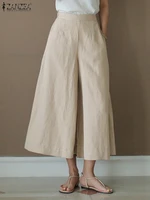 oversized zanzea womens wide leg pants 2022 summer cotton trousers casual solid baggy pantalon side pockets palazzo streetwears