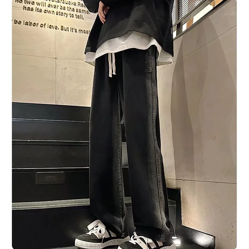 Men Clothing 2022 New Pattern Vintage Recreational Versatile Blue Jeans Loose Straight Cylinder Broad Leg Trousers Autumn Female