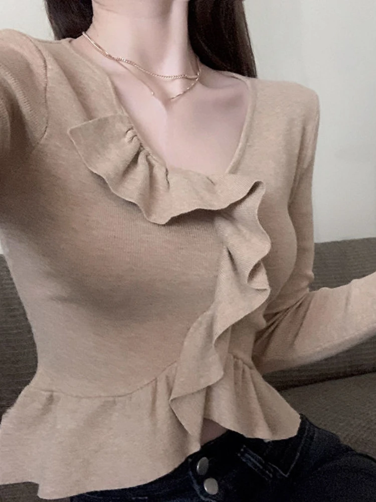 

Elegant Knitted Pullovers Women Casual Long Sleeve Y2k Clothing Elegant Blouse Office Lady Korean Style Slim Shirts Autumn 2022