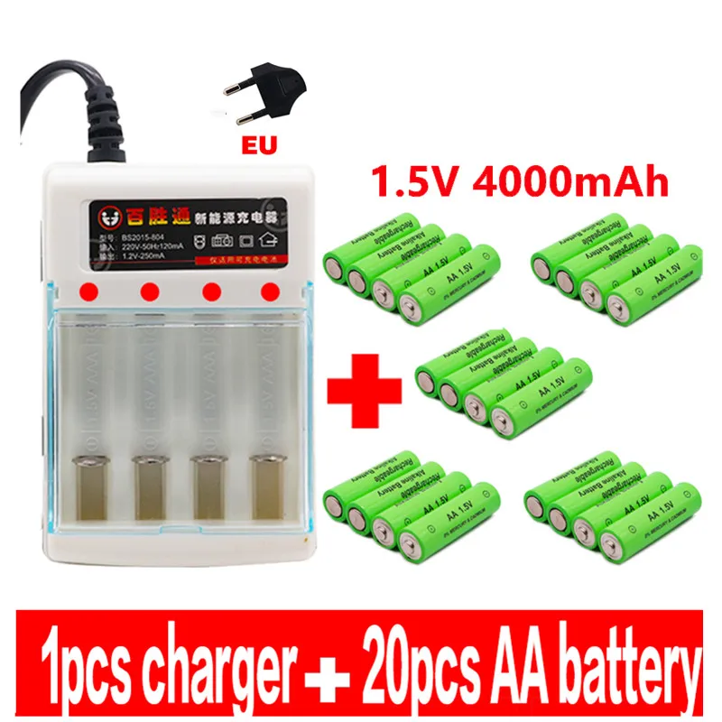 

100% neue AA batterie 4000mAh akku AA 1,5 V Wiederaufladbare Neue Alcalinas drummey + 1 stücke 4-zelle ladegerät