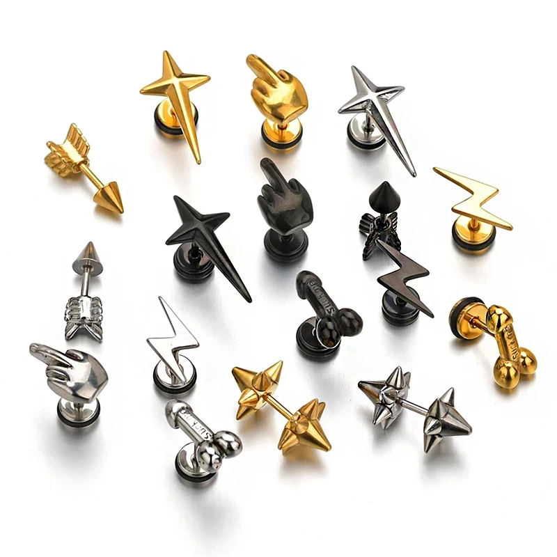 

1 Pcs Punk Stainless Steel Earrings For Men Women Gothic Rockets Arrow Stud Earrings Cool Prevent Allergy Gold Puncture Earring
