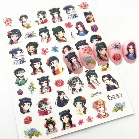 1 шт., самоклеящаяся наклейка для ногтей в японском стиле аниме для девочек