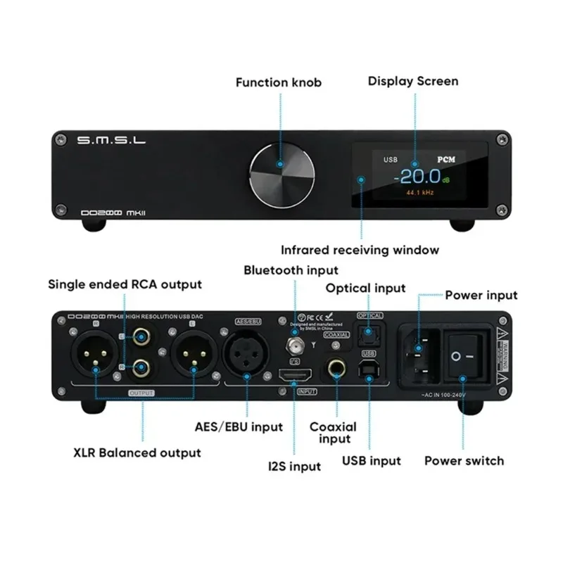 Фото SMSL DO200 MKII Bluetooth 5.0 MQA Full Decoding Audio DAC ES9068AS*2 XMOS XU316 OPA1612*5 Op Amp DSD512 768KHZ 32Bit CD-декодер №5