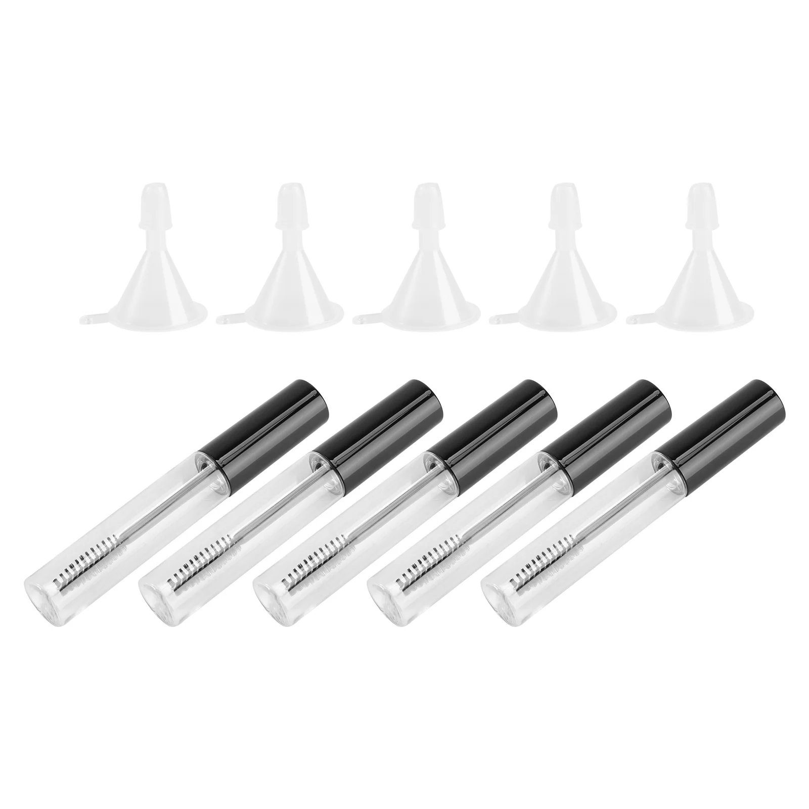 

5pcs 10ml Empty Mascara Tube with Eyelash Wand + 5pcs Funnels and Transfer Pipettes Set for Castor Oil DIY Mascara Container