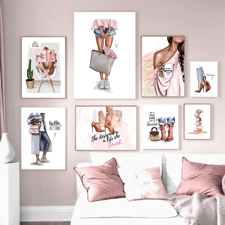 

Handbag Nail Polish Fashion Girl High Heels Nordic Posters And Prints Art Canvas Painting Wall Pictures For Living Room Decor