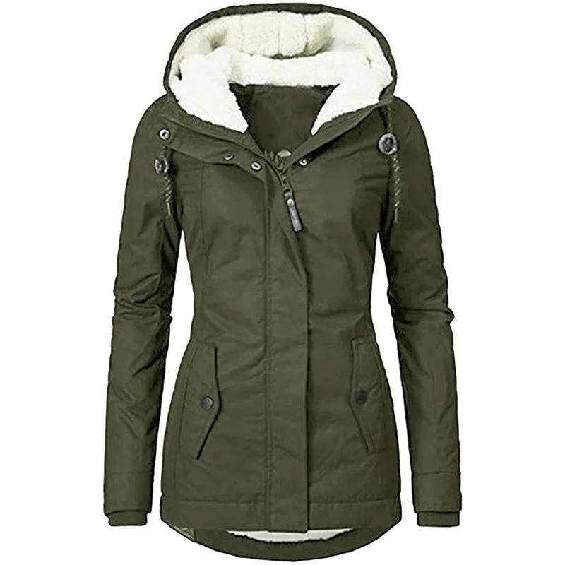 Winter Women Warm Parkas Hooded Thick Plush Winter Coats Female Mid-Long Cotton Jacket Warm Coat Outwear Winter Coat
